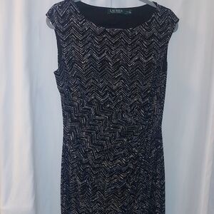 Lauren Ralph Lauren Black and White Print Sleeveless Faux Wrap Dress. Size 12